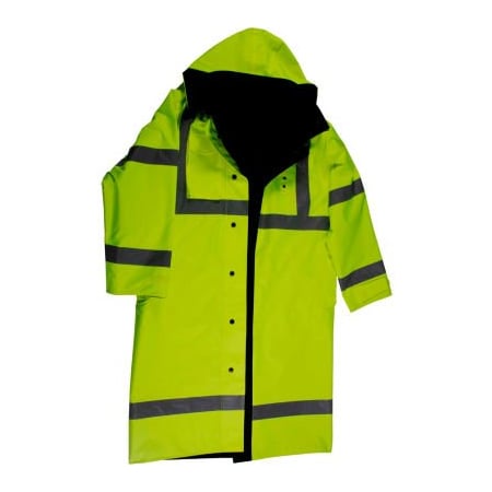 Petra Roc Inc Petra Roc 48" Waterproof Reversible Raincoat, ANSI Class 3, 300D Oxford/PU Coating, Lime/Black, M LRC-48RV-C3-M